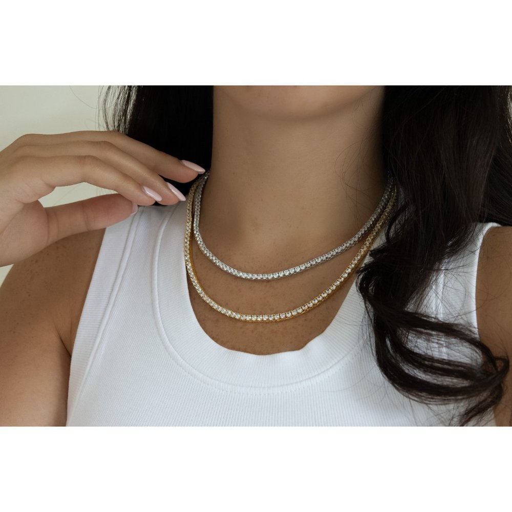 Diamond Tennis Necklace, Cubic Zirconia Tennis Necklace, 3mm-5mm Tennis Necklace - Picture 7 of 10